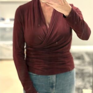 Brooks Brothers Maroon Long Sleeve Size Small Faux Wrap Knit Jersey Women’s Top